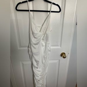 White bodycon dress with ruching